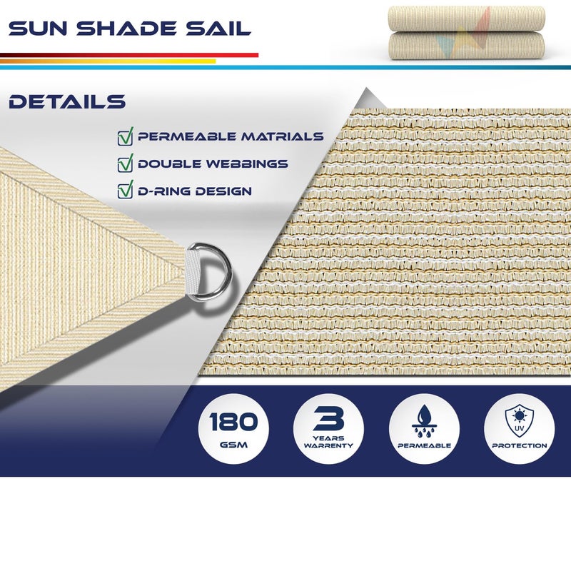 WINDSCREEN4LESS 16' x 16' x 16' Sun Shade Sail UV Block Fabric Canopy in Beige Sand Triangle for Patio Garden Patio Customized - Image 3